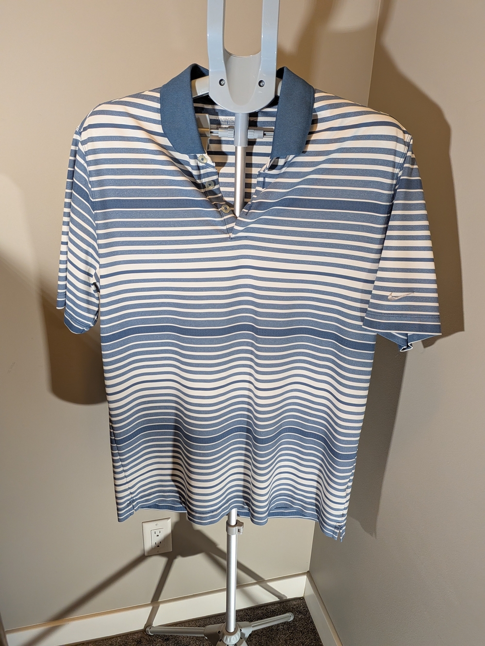 Classic Nike Stripe Polo Shirt - Blue & White
